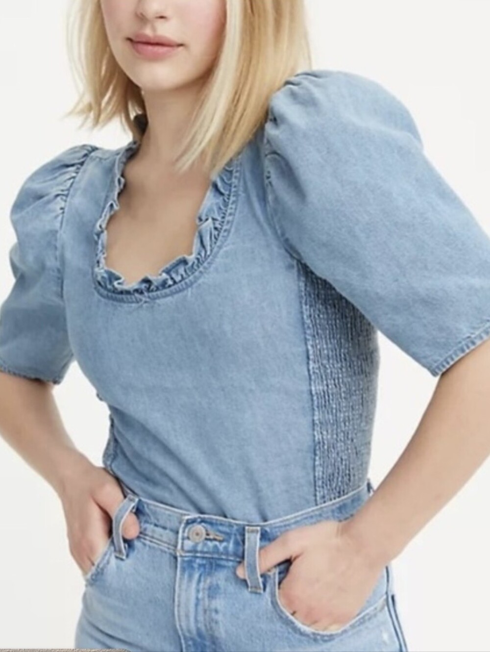 Levi's Denim Puff Sleeve Crop Top